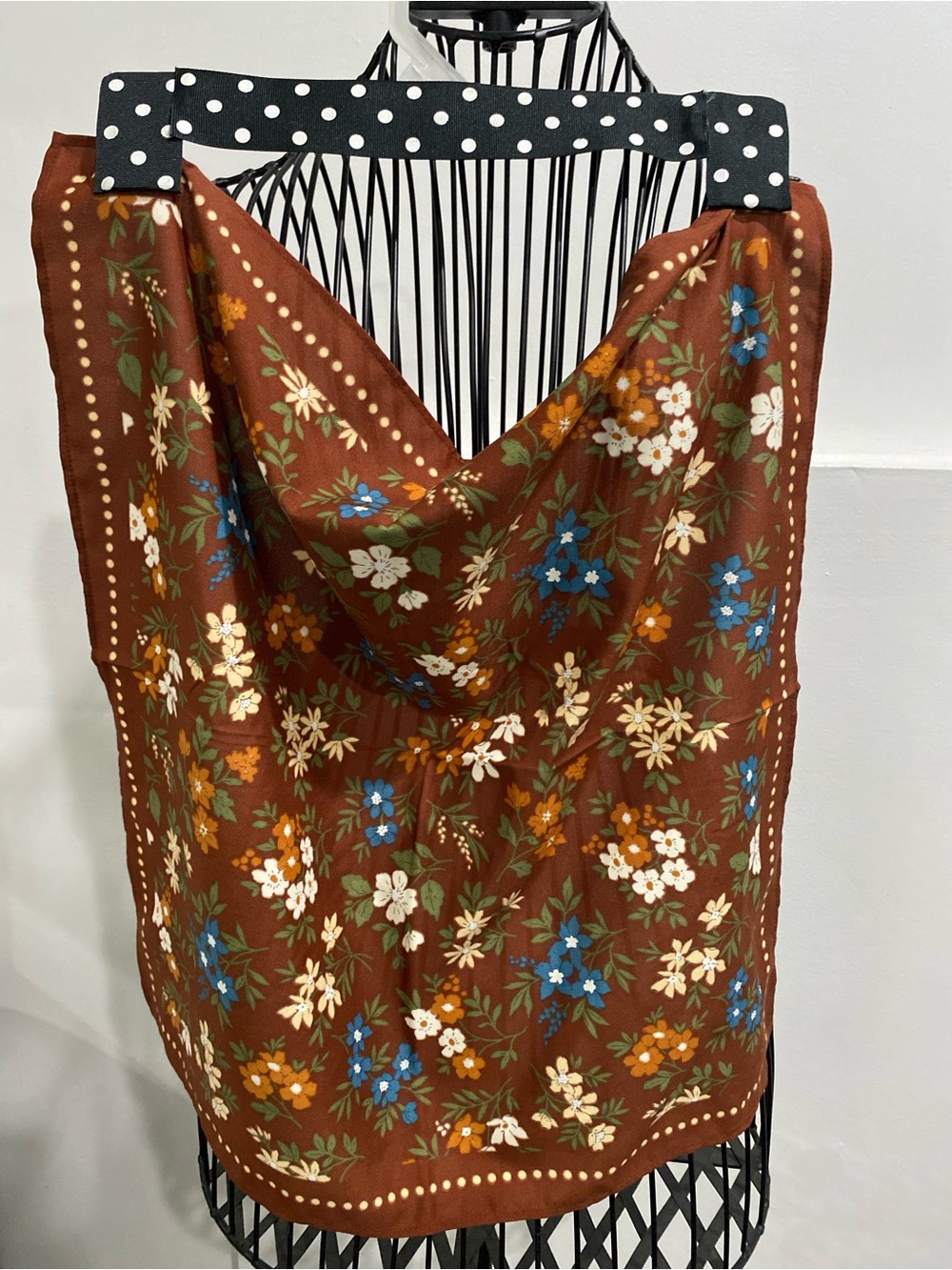 Floral Print Brown Scarf Tote Bag - Women's Accessory